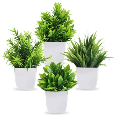Semfri 4Pack Mini Simulation Potted Plants Fake Plants with Flower Pot Artificial Greenery for Indoor Home Office Bathroom Farmhouse Decoration