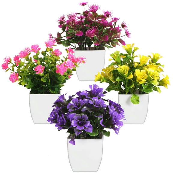 Semfri 4pack Small Simulation Plants Indoor Fake Plants with Planters Colourful Artificial Greenery for Living Room Home Office Bathroom Bedroom Decoration