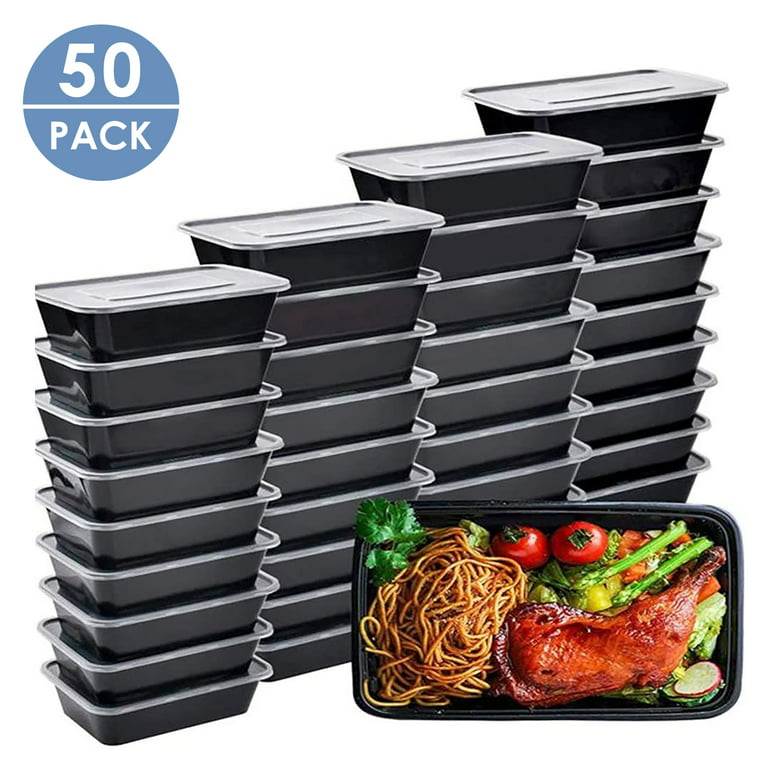 50 Pack (26 Ounce). Meal Prep Food Containers with Lids, Reusable