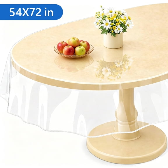 Semfri 54 x 72 inch Plastic Clear Tablecloth Protector Plastic Table Cloth Protector Oval Table Transparent Cover for Dining Tables Parties and Holidays