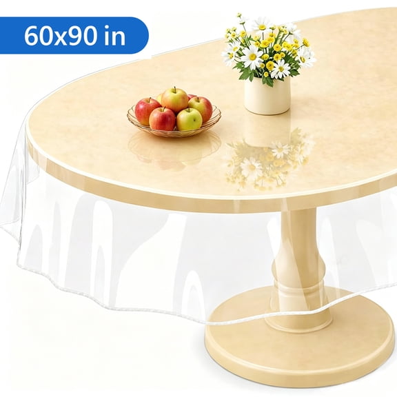 Semfri 60 x 90 inch Plastic Clear Tablecloth Protector Plastic Table Cloth Protector Oval Table Transparent Cover for Dining Tables Parties and Holidays