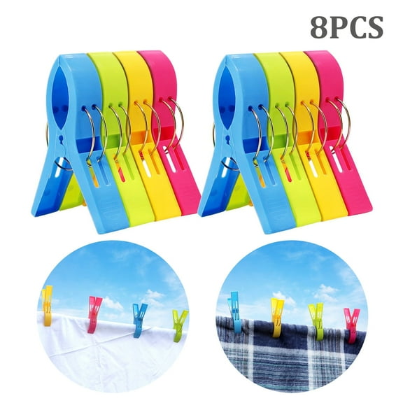 Semfri 8 pack Beach Towel Clips Plastic Clothes Pegs Windproof Bright Colors