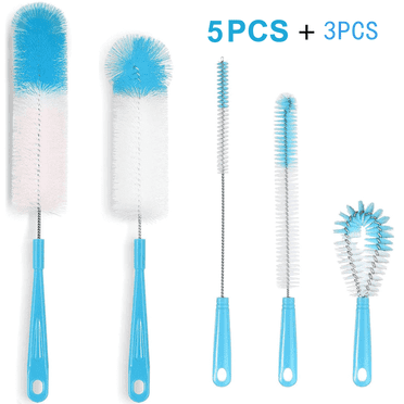 Semfri 8 Pack Bottle Cleaning Brush Set Long Handle Bottle Cleaner for Washing Narrow Wine Beer Bottle Sports Water Cups Thermos Feeder Kettle Spout and Lid Cleanser Brushes