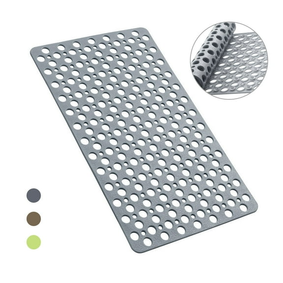 Semfri Bath Tub Shower Mat 30 x 17 inch Extra Soft TPE Non Slip Bath Tub Mats Shower Mats with Drain Holes and Suction Cups for Smooth/Non-Textured Tubs Gray