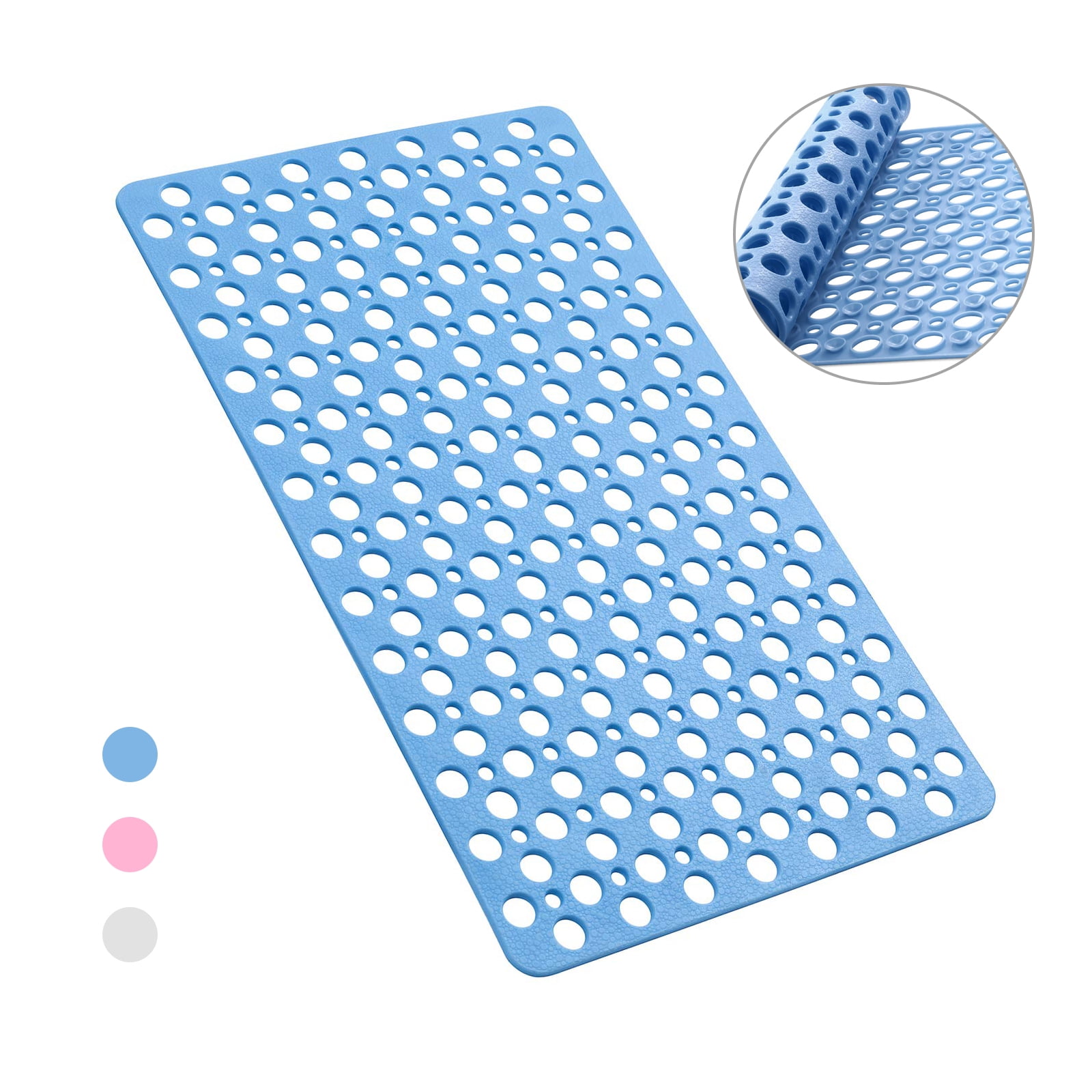 Semfri Bath Tub Shower Mat 30 x 17 inch Extra Soft TPE Kids Bath Mat Non Slip Bath Tub Mats Shower Mats with Drain Holes and Suction Cups for