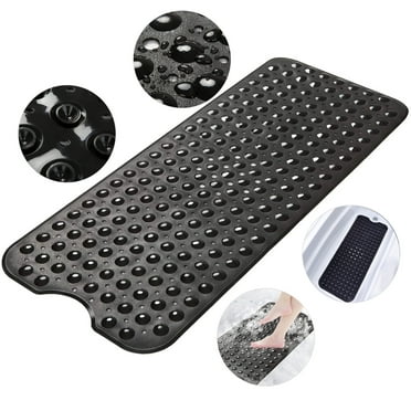 Semfri Bath Tub Shower Mat 40 x 16 inch Non Slip PVC Bath Tub Mats Shower Mats Extra Large Black Bathroom Mats  with Drain Holes and Suction Cups Black