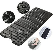 Semfri Bath Tub Shower Mat 40 x 16 inch Non Slip PVC Bath Tub Mats Shower Mats Extra Large Black Bathroom Mats with Drain Holes and Suction Cups Black