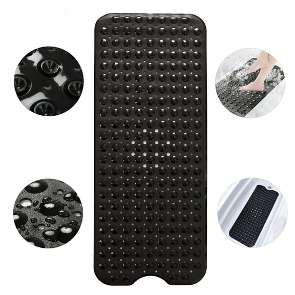Semfri Bath Tub Shower Mat 40 x 16 inch Non-Slip and Extra Large Bathtub Mat with Suction Cups Machine Washable Bathroom Mats with Drain Holes Black