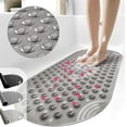 thumbnail image 1 of Semfri Bath Tub Shower Mat Non Slip Shower Floor Mats for Bathroom Bath Tub Washable with Drain Holes and Suction Cups 16 x35 inch Clear Gray, 1 of 5