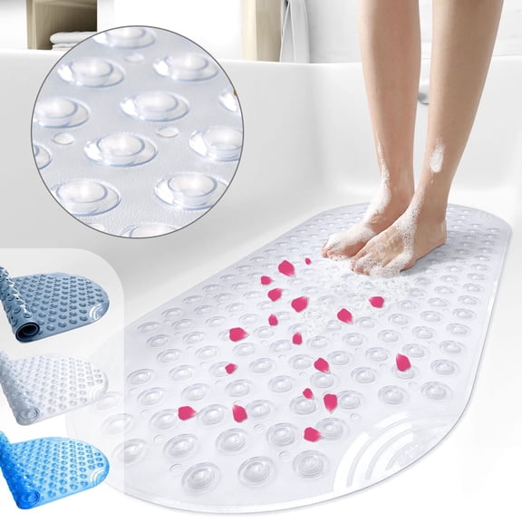 Semfri Bath Tub Shower Mat Non Slip Shower Floor Mats for Bathroom Bath Tub Washable with Drain Holes and Suction Cups 16 x35 inch Clear