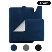 Semfri 3-Piece Bathroom Rug Set Velvet Memory Foam Bath Mat and Contour Rug Absorbent Fast Drying Navy Blue