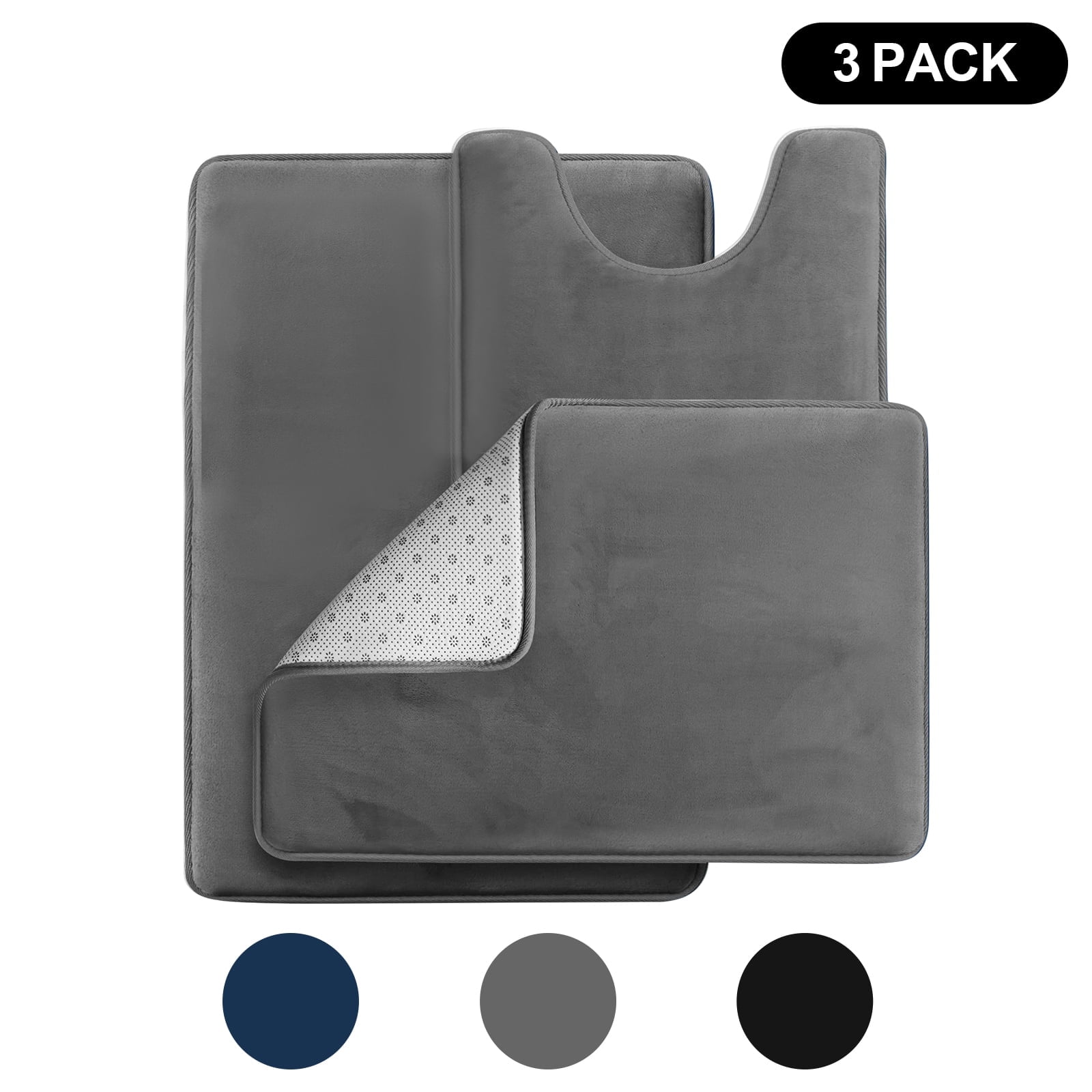 Semfri 3 Piece Velvet Memory Foam Bath Mat Set - Microfiber, Non Slip ...