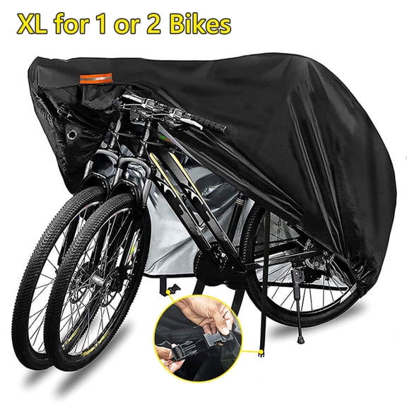 Semfri Black Double-Row Bike Cover, Heavy Duty Waterproof Rain Gear for 2-3 Bikes, Tear-Resistant, Windproof with Locking Buckles, UV Protection for Mountain/Road/Electric Bikes