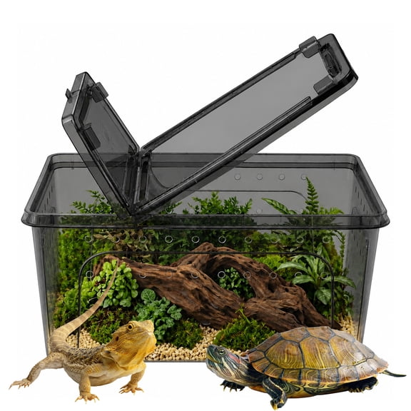 Semfri Black Reptile Terrarium with Vents, Double-Door Corner Frog Box, Turtle Hibernation Shading Habitat, Suitable for Bearded Dragon Lizards, Spiders, Frogs, Snakes, Scorpions, Geckos