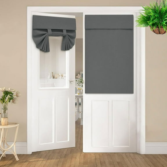 Semfri Blackout Door Curtains Privacy French Door Curtains 26inch x 40inch No-Punch Insulated Curtains for Bedrooms, Patios, French Door Fronts, Kitchen Glass Doors Tie Sun Shades Gray-1 Panel