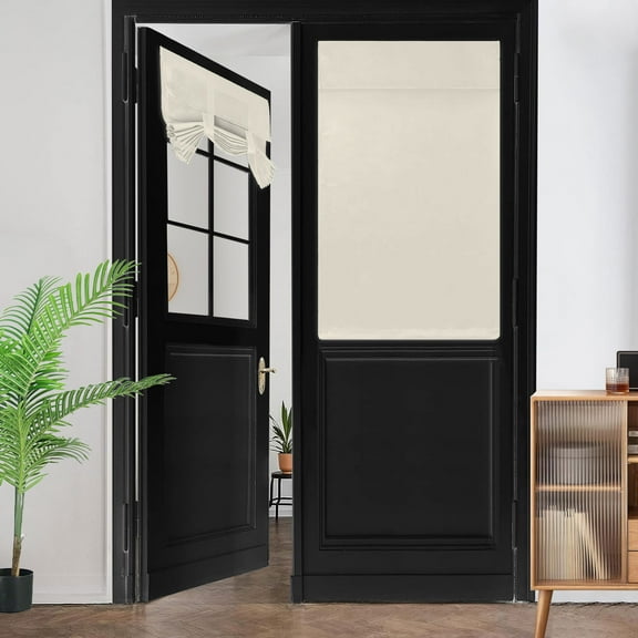 Semfri Blackout Door Curtains Privacy French Door Curtains 26inch x 40inch No-Punch Insulated Curtains for Bedrooms, Patios, French Door Fronts, Kitchen Glass Doors Tie Sun Shades Beige-1 Panel