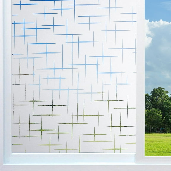 Semfri Frosted Window Privacy Film(17.5 inch x 6.5 feet) Anti-Peep Static Adhesive, UV Blocking, Cross Patterns - Home/Office/Bathroom