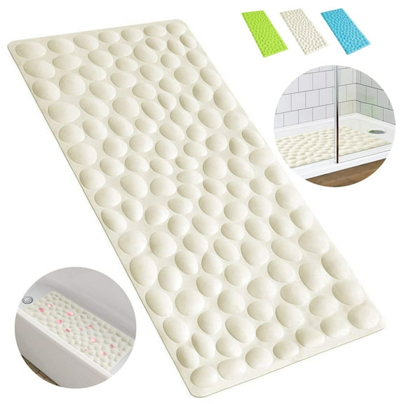 Semfri Non-Slip Bath Tub Shower Mat 16x31.5 inch Soft Rubber Bathroom Bathmat with Strong Suction Cups Comfort on Feet Beige