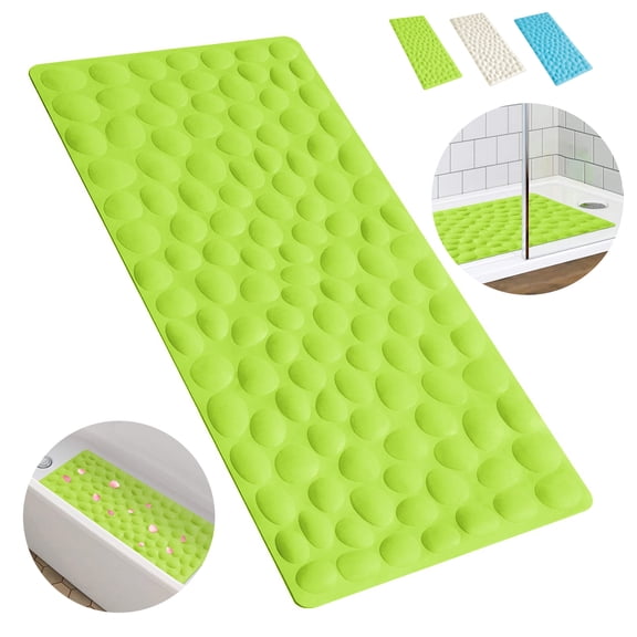 Semfri Non-Slip Bath Tub Shower Mat 16x31.5 inch Soft Rubber Bathroom Bathmat with Strong Suction Cups Comfort on Feet Green