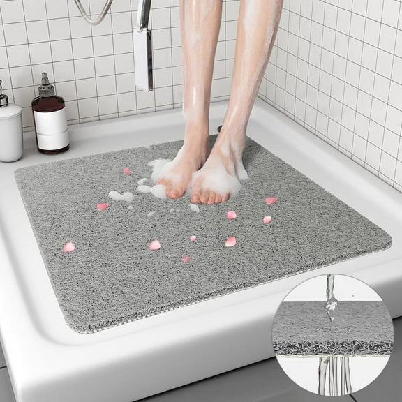 Semfri PVC Loofah Bath Mat 24 x 24 inch Non-Slip Quick-Drying Textured Surface Gray