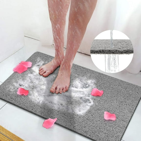 Semfri PVC Loofah Bath Mat Quick Drying Shower Stall Mat Shower Mat Bathtub Mat Non Slip 16x24 inch Soft Textured Tub Mat for Wet Area Quick Drying Gray