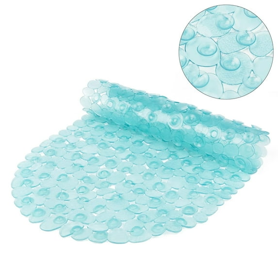 Semfri Pebble Bath Tub Shower Mat PVC Non Slip Bathtub Mat for Bathroom Showers with Drain Holes and Suction Cups Oval 27 x 14 inch Clear Green