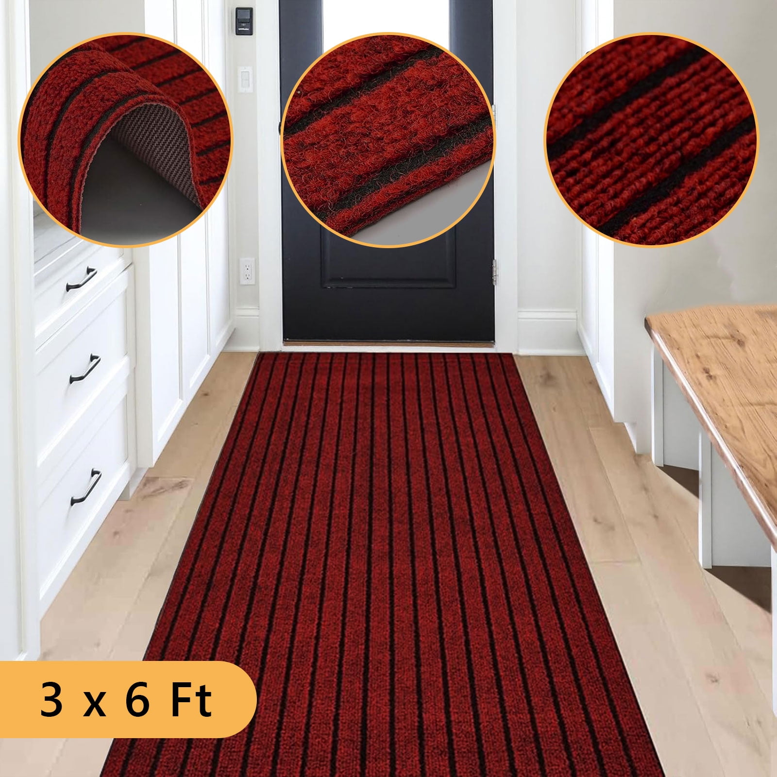 Semfri Runner Carpet Runner Rugs 3 x 6 ft Indoor Outdoor Rugs Area Rugs for Kitchen Bathroom Balcony Garage Entryway Stair Aisle Hallway Red