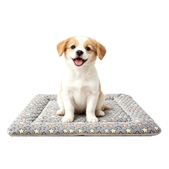 Semfri Dog Crate Mat Soft Plush Pet Bed Pad for Small Medium Dogs and Cats Reversible Washable 24x16 Inch Blue Star Print