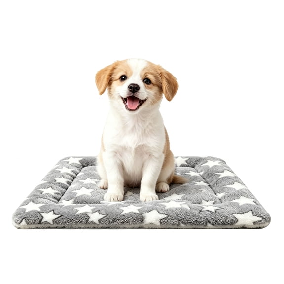 Semfri Dog Crate Mat Soft Plush Pet Bed Pad for Small Medium Dogs and Cats Reversible Washable 24x16 Inch Grey Star Print