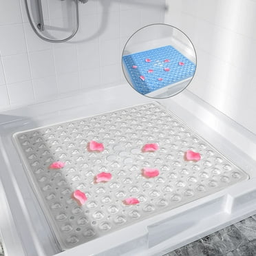 Semfri Square Shower Mat Non Slip 21 x 21 inch for Shower Stall Floors Bathtub Mat Non Slip Firm Grip Bathroom Mat Anti Slip Shower Mat with Suction Cups and Drain Hole White