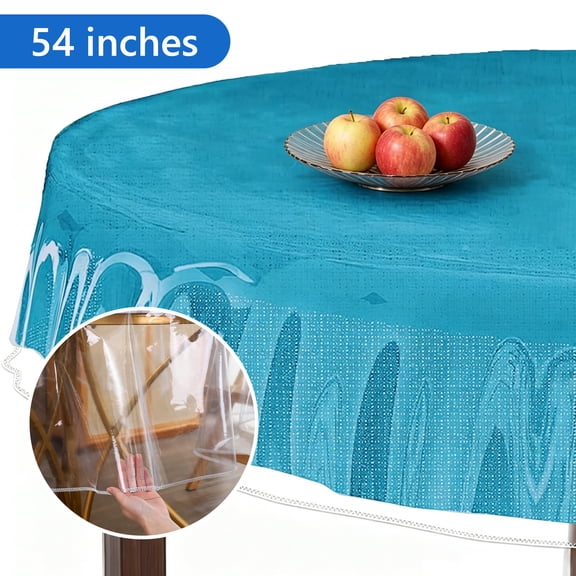 Semfri Waterproof Tablecloth Protector 54 inch Clear Plastic Table Cloth Vinyl Tablecloths Round Table Cover for Dining Tables Parties Holidays