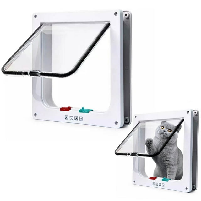 Semfri Weatherproof Cat Door Secure Pet Door with 4-Way Lock Two-Way Entry and Exit Door Suitable for Large Cats Indoor and Outdoor Doors, Windows, Walls, (Large, 9.2inch x 9.9inch Flap)