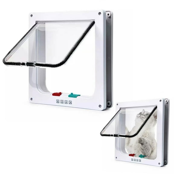 Semfri Outdoor Weatherproof Small Pet Door (Plastic), 4-Way Lock, Bi-Directional Entry for Doors/Windows/Walls (Size S, Flap)