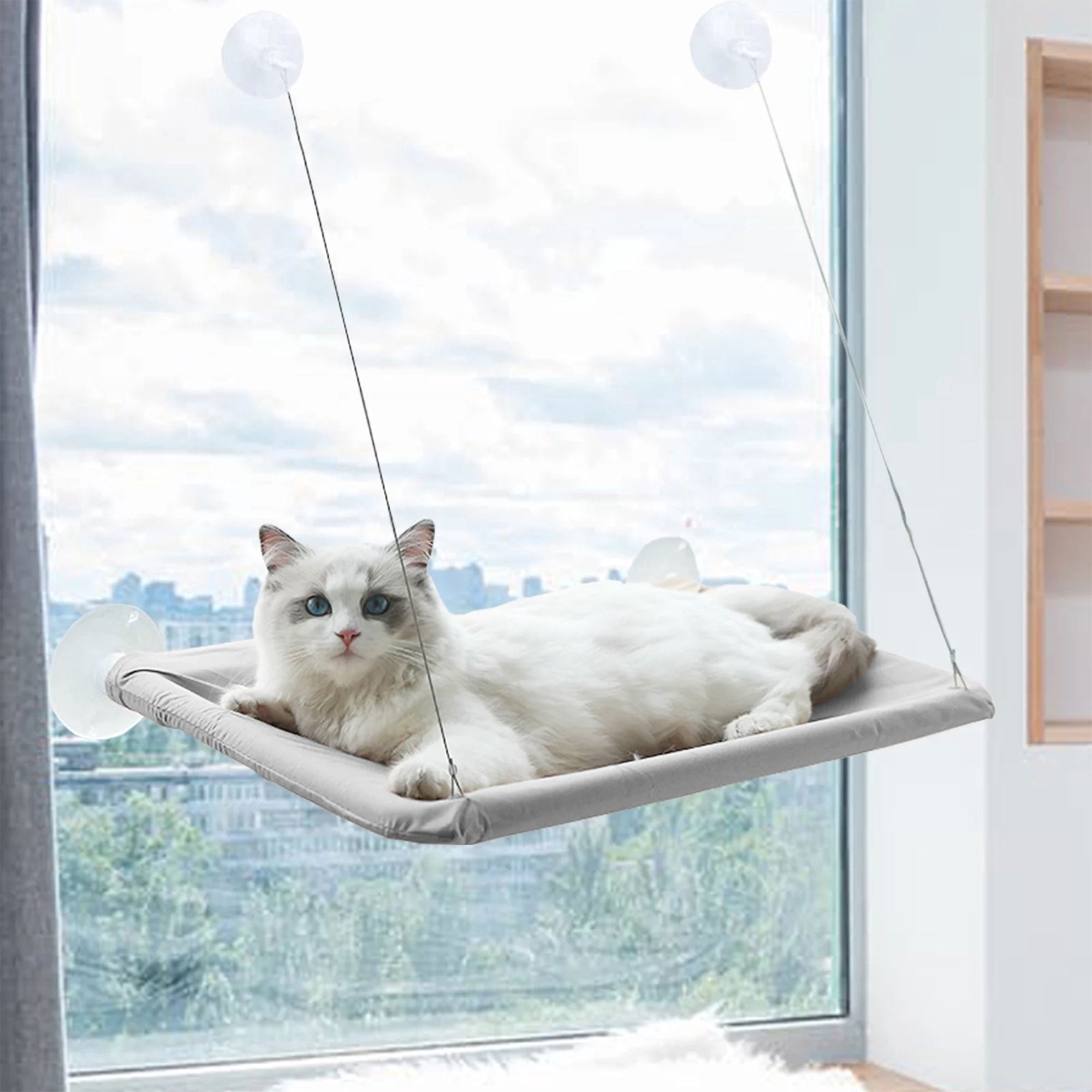 Semfri Window Cat Hammock Cat Window Sill Perch Cat Bed Pet Cat Window Sill Stand Suction Cup Hanging Cat Litter Box-Grey