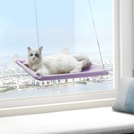 Semfri Window Cat Hammock: Suction Cup Hanging Perch Bed with Sill Stand (Violet)