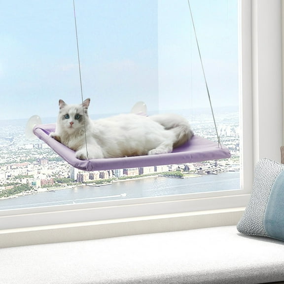 Semfri Window Cat Hammock: Suction Cup Hanging Perch Bed with Sill Stand (Violet)
