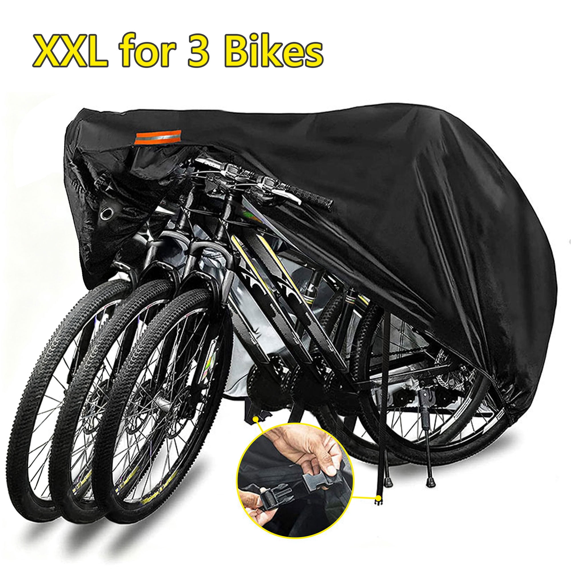 Semfri XXL Bike Cover, Fits 3 Bicycles Heavy-Duty Waterproof/Sun-Resistant, with Locking Buckles, for Mountain /Road/E-Bikes