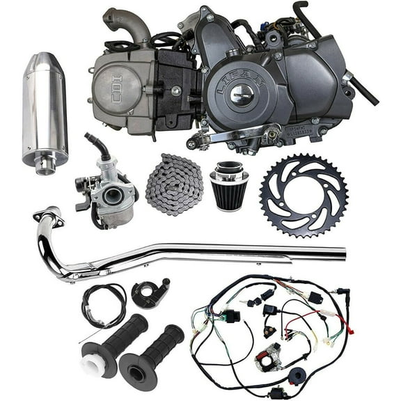 Semi Auto Lifan 125cc Engine Motor Kit with Wiring and Exhaust for both kick and electric start Dirt Pit bikes Mini Trail CT70, CT90, CT110, Z50, ATC70, Taotao Apollo RFZ Coolster