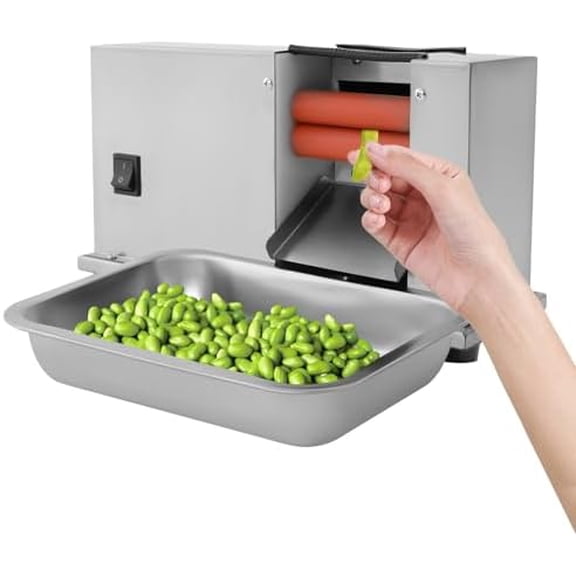 Semi-Automatic Bean Sheller Machine  22 lbs/Hour Stainless Steel Pea Sheller with Adjustable Roller, Electric Bean Peeler for Home, Restaurants, Farmers Market (w/Tray & Spare Parts)