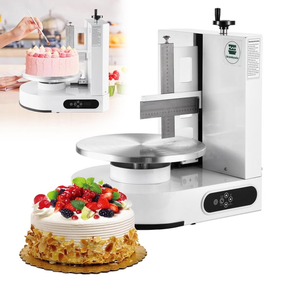 Semi Automatic Birthday Cake Smoothing Coating Machine, 4-12in Cake Cream Spreading Machine, Cakes Decorating Cream Coating Machines Turntable with Graduated Scraper, Baking Supplies (White)