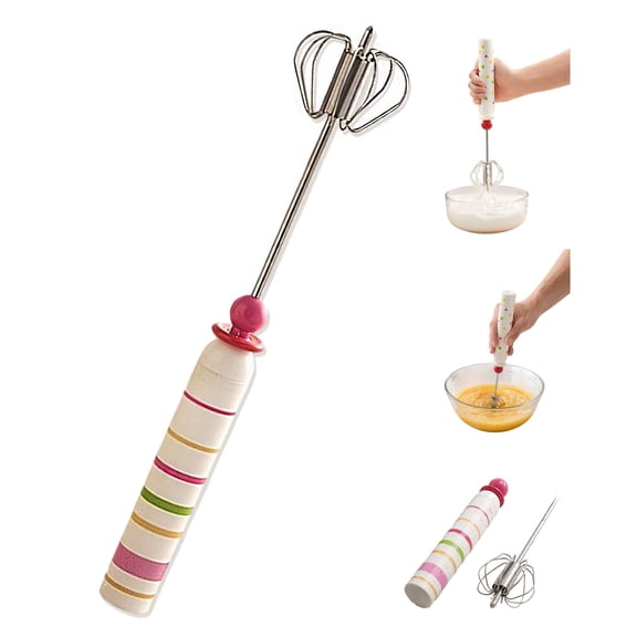 Semi-Automatic Egg Beater Stainless Steel Hand Push Whisk,Detachable Manual Press Rotary Egg Whisk,for Cooking Baking Mixing Frothing Kitchen Tool