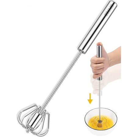 Semi-Automatic Egg Whisk - 12 Inch Stainless Steel Hand Push Whisk for Home Blending, Whisking, Beating and Stirring