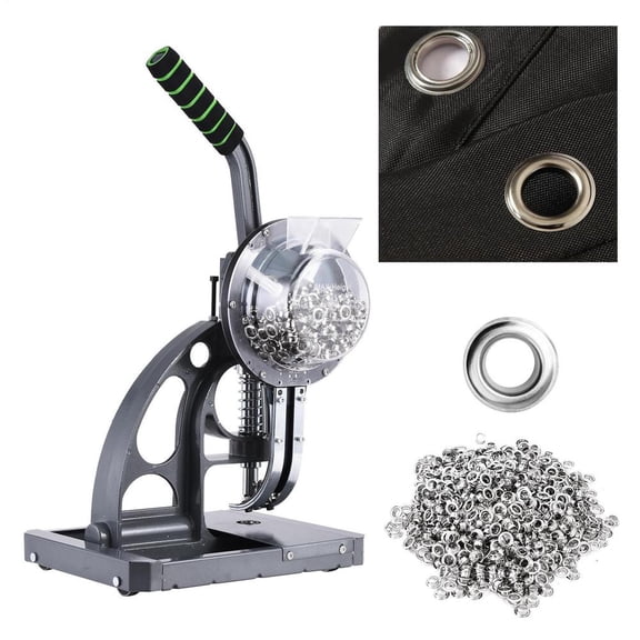 Semi-Automatic Grommet Machine, Heavy Duty Hand Press Eyelet Grommet Machine, Puncher Eyelet Feeding Tool, with 2000PCS 3/8"(10MM) Grommet for Banner, Awning, Poster