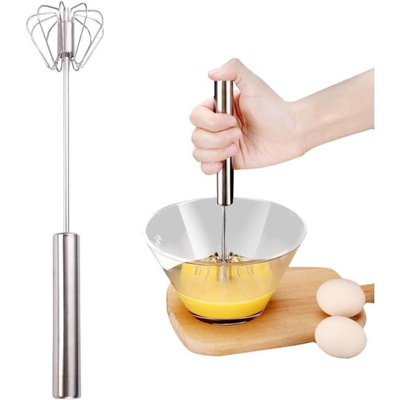 Semi-Automatic Hand Push Whisk, Stainless Steel Rotary Stirrer for Blending, Whisking, Beating & Stirring