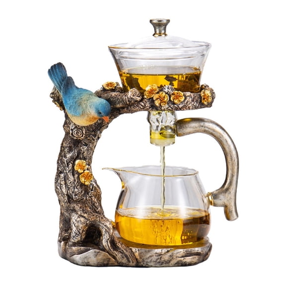 Semi-Automatic Magnetic Lazy Glass Tea Set, Heat Resistant Split Infuser Teapot with Resin Stand, Fairness Pitcher Small Cups for Home Office Tea Coffee Brewing