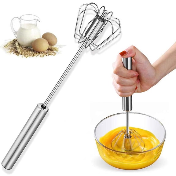 Semi-Automatic Medium 10-Inch Stainless Steel Semi-Automatic Egg Beater Egg Mixer Manual Press Rotating Egg Beater Kitchen Baking Gadgets