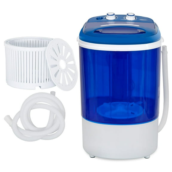 Semi-Automatic Mini Washer, 5.7lbs Portable Washing Machine with Spinner, Compact Design for RV Camping Dorms Travel, Includes Drain Hose and Spin Basket, White and Blue