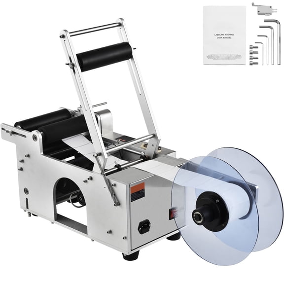 Semi-Automatic Round Bottle Labeling Machine, 20-50 Labels Per Minute Electric Label Applicator with Pressing Bar, Fits 0.78-4.72 Inch Diameter Bottles for Food Beverage Cosmetic Packaging