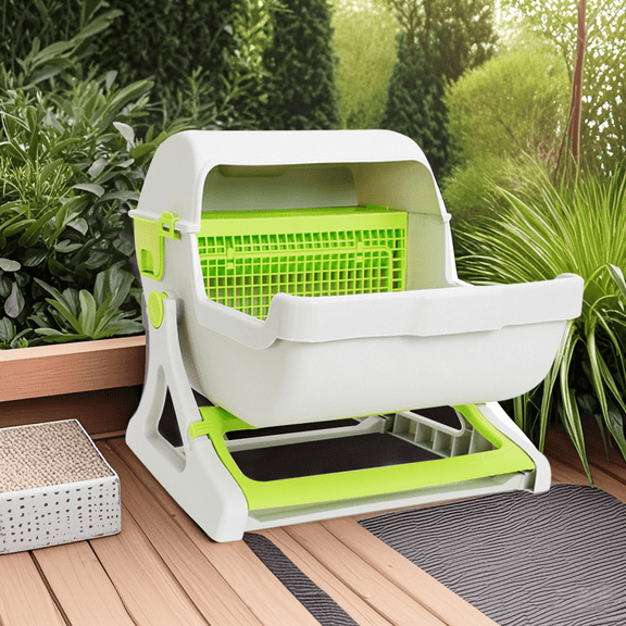 Semi-Automatic Self-Cleaning Cat Litter Box，Easy to Clean, Battery-Free，ABS Material Cat Toilet
