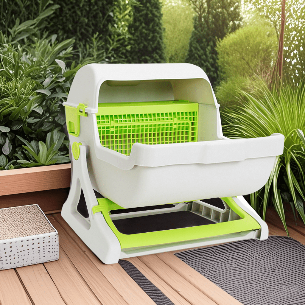 Semi-Automatic Self-Cleaning Cat Litter Box，Easy to Clean, Battery-Free，ABS Material Cat Toilet